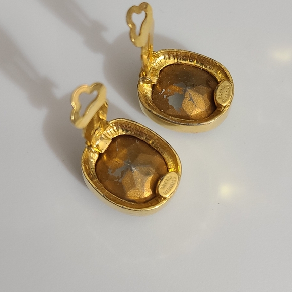 Vintage KJL headlight earrings gold chunky glass rhinestones kenneth Jay lane - Picture 6 of 10